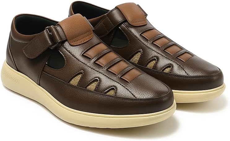 Snatch Men's Closed Toe Leather Sandals with Buckle - Breathable Outdoor/Indoor Sandals