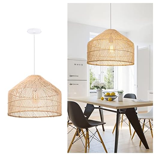 Arturesthome 1-Light Rattan Pendant Light Woven Chandelier Farmhouse Handmade Wicker Hanging Lamp Round Ceiling Light Fixture for Kitchen Dining Room Bedroom Entryway, 42cmx33cm
