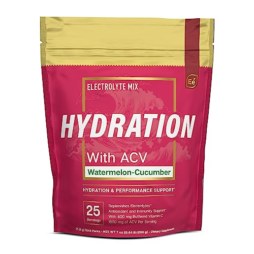 Hydration Powder Packets - Watermelon Cucumber Flavor | Sugar Free Electrolyte Drink Mix | With Acv & Vitamin C | 25 Stick Packs - By Essential Elements #TOP14