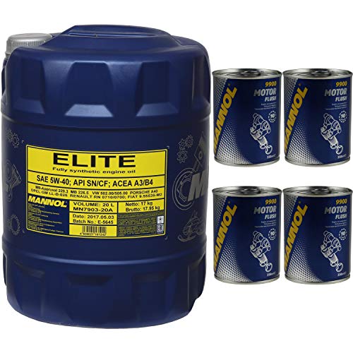 20L MANNOL Elite 5W-40 API SN/CF Motoröl Motorspülung Motor Flush