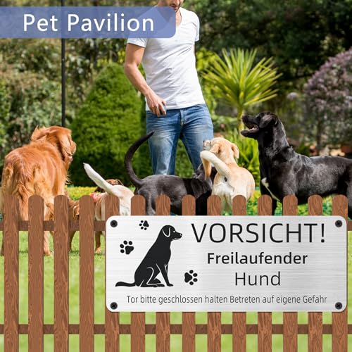 Vorsicht Freilaufender Hund, 25x10cm Achtung Schild, Betreten Auf Eigene Gefahr, Warnung Vor Dem Hund, Aluminium Mit Selbstklebend Und Vorgebohrten Löchern (1)