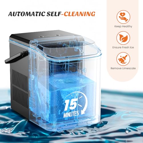 Sweetcrispy Machine à glaçons avec poignée, 26lbs/24H Machine à glace portable, 9 Cubes de glace Bullet Prêt en 6 Mins, Auto-nettoyage, Machine à glace compacte tranquille pour la maison, cuisine, RV, Camping, Noir