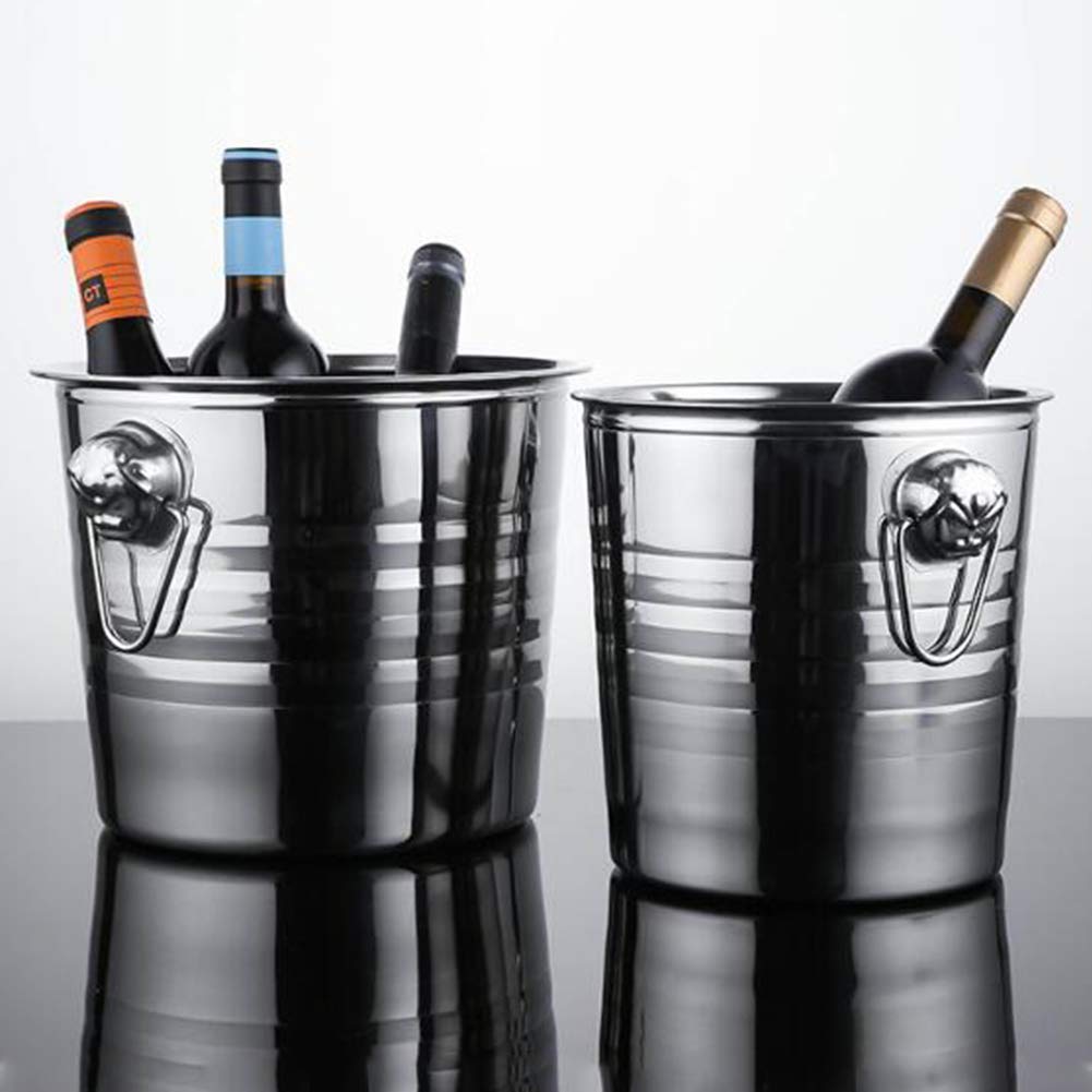 Cubo de Hielo de Acero Inoxidable, Cubo de Vino Aislado con Pinzas para Hielo, Enfriador portátil de Vino y champán, contenedor de Cubitos de Hielo para Bar de Fiestas.