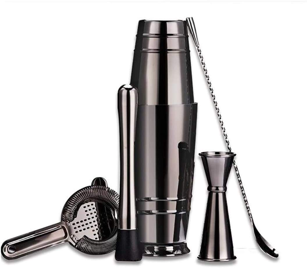 Coctelera de cóctel, Juego de coctelera de Acero Inoxidable de 5 Piezas, Juego de Bar de Barman Profesional, Juego de Bar para el hogar, Bares, Fiestas y Viajes, Negro