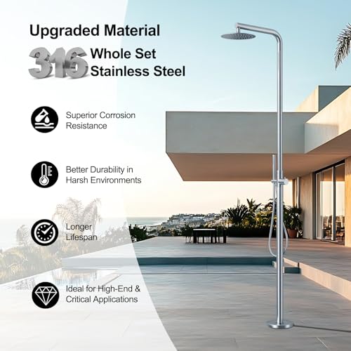 image for RBROHANT Freestanding Outdoor Shower, 316 Marine Grade Stainless Steel