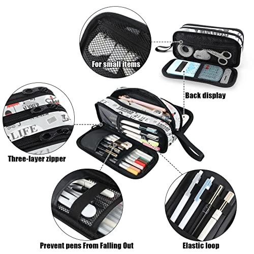 Image of Fustylead London Themes Large Pencil Case Portable Stationery Bag Cosmetics Bag with Handle for School Office Travel