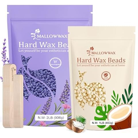 Mallowwax Hard Wax Beads 2-Pack, 2lb lavender wax beads + 1lb Coconut cream wax for hair removal Cover