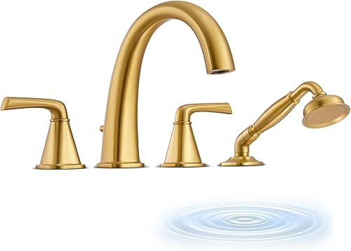 Miniatura 57 de Grifo de bañera romana de alto flujo con ducha de mano, grifo de bañera negro mate de 4 agujeros con válvula, grifos de bañera generalizados