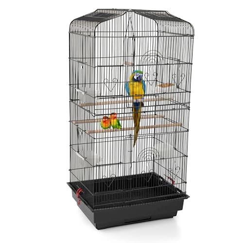 Large Metal Bird Cage for Budgie Parakeet Canary Cockatiel Finch or Lovebird by Crystals® (Black)