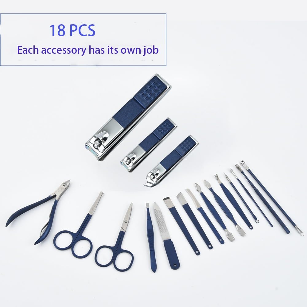 Nagelknipser-Set, Blau, Nagelknipser-Set, Nagelknipser-Set, Nagelscheren-Set, individuelle Schönheitspflege-Werkzeuge, Maniküre-Set (18 Stück) für Füße, Nagelschneider und Zehennagelknipser