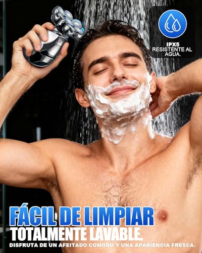 Afeitadora Cabeza Hombre 5 en 1, Afeitadora Eléctrica 7D Impermeable IPX5 con Pantalla LED, Carga USB-C, Kit de Afeitadora de Cabeza Multifuncional para Rostro y Barba - imagen 3