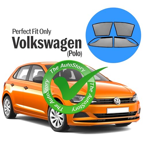 Image of AutoStory Magnetic Car Sunshade for Polo | Front Half Cut for Mirror Visibility + Rear Full Coverage with Zipper | Heavy Heat & UV Protection | Privacy Side Window Curtains Shades