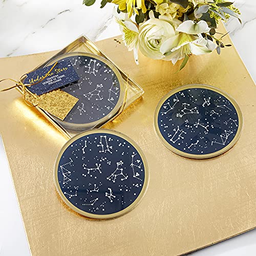 Conjunto de porta-copos de vidro Kate Aspen Under the Stars, azul marinho/dourado/branco