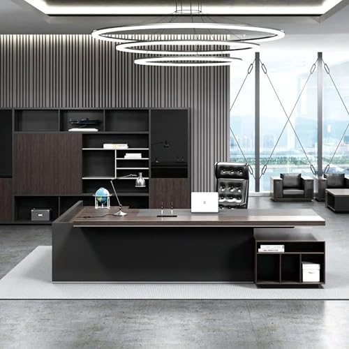 Image of Lakdi The Furniture Co Director & Executive Table L-Shape CEO Office Desk Made in Particle Board with Side Unite & Wire Manager, 3 Drawer and Storage 5-Year Warranty & Free Assembly-LDL-601