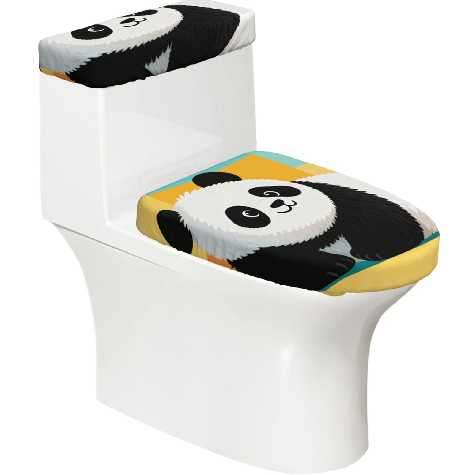 Cntdbu Black Panda Elastic Toilet Cover Set Of 2-Stretchy Lid And Tank Covers For Bathroom, Soft Washable U Shape Toilet Decor