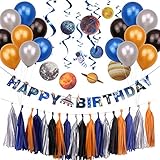 Outer Space Birthday Party Pack, Solar System Hanging Decoration, Foil Swirls Tassel Garlands, Kids Planet Themed Party Supplies, SUNBEAUTY