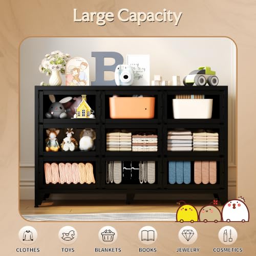 Image of Metal Dresser, 9 Drawer Chest of Drawers for Bedroom, Black