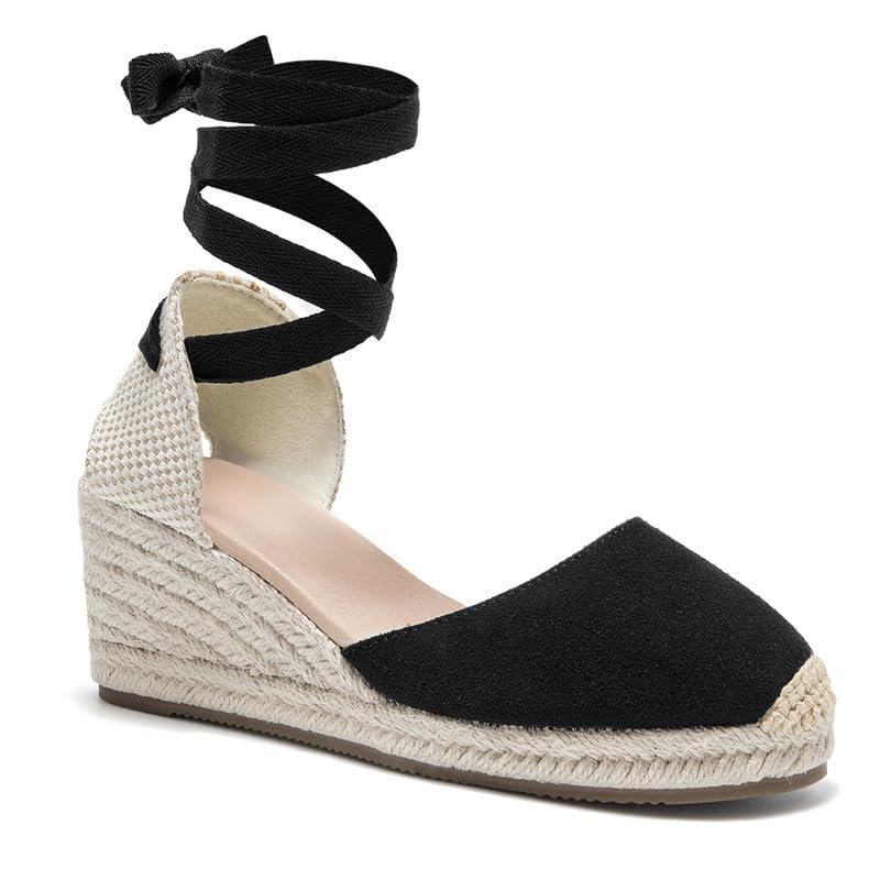 Image of Womens Espadrille Wedge Sandals Closed Toe Platform Lace Up Ankle Strap Slingback Summer Dress Shoes
