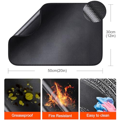 Alckijy Hitzebeständige Unterlage, 30 x 50cm Glasfasersilikon-Feuerschutzmatte für Tischplatte, Feuerfeste Unterlage Kaffeemaschine, Hitzebeständige Matte für Luftfritteuse, Anti-Rutsch wasserdichte