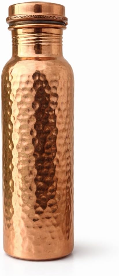 Handmade Hammered Copper Water Bottle, 100% Pure Copper, 34oz/1000ml Capacity, Leak Proof, Reusable for Running and Sports