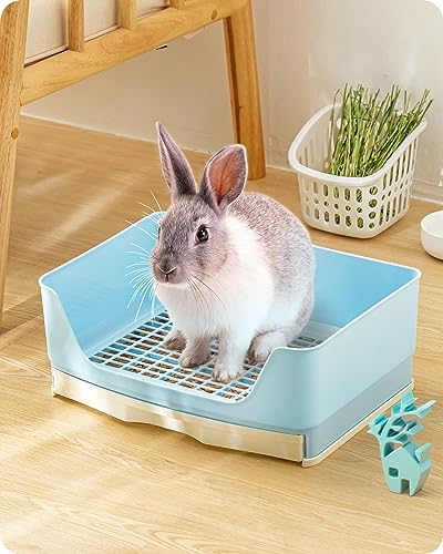 Baffect Kaninchentoilette Kunststoff-Kaninchen-Toilettenbox mit abnehmbarem Tablett Kaninchen-Ecktoilette für kleine Erwachsene Haustiere (blau)