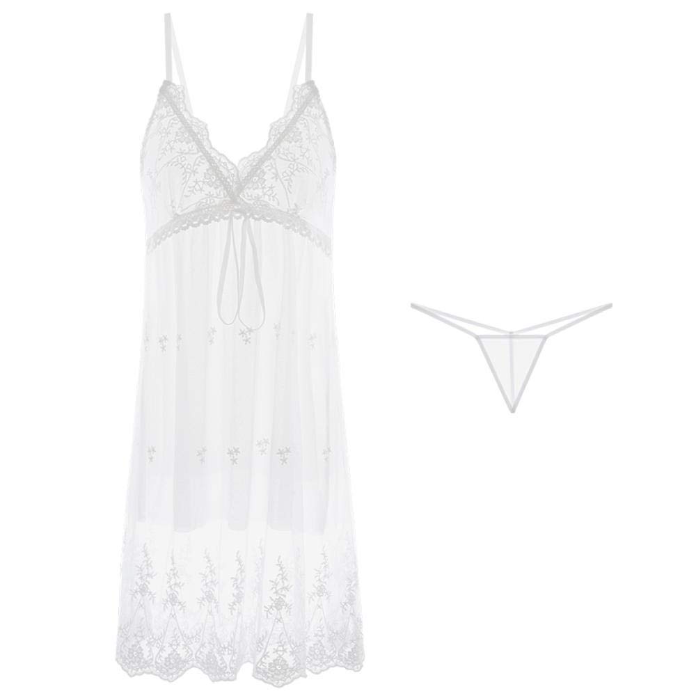 Conjuntos de lencería para Mujer, Pijama, Ropa Interior de Encaje, Traje de tentación (Falda de Noche Blanca + Bragas, Talla única)
