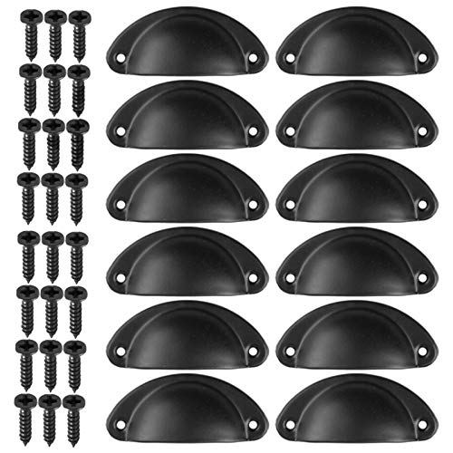 kissral 12Pcs Poignée Coquille Rétro Poignee de Meuble Vintage Bouton Tiroir Poignée avec Vis pour armoire de porte de placard de cuisine (Noir)