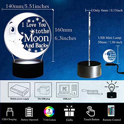 Laysinly Lovers 3D Romantic Table Lamp, I Love You To The Moon And Back Led Night Light, Child Bedroom Night Lamp Decoration, 7 Colors Desk Lamp, Couple's Atmosphere Light For Each Other Of Love #TOP3
