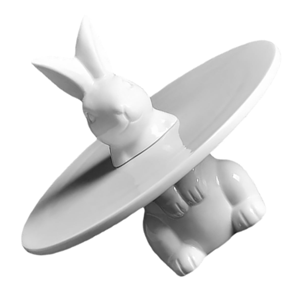 Présentoir à gâteaux céramique blanc stable avec plateau à dessert lapin