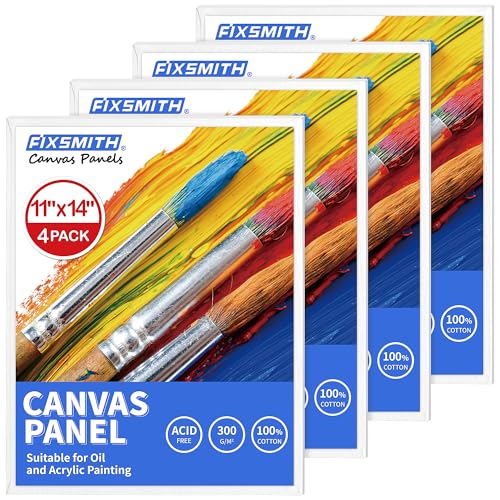 Image of FIXSMITH Canvas Boards for Painting 11x14 Inch, Super Value 4 Pack Paint Canvases, White Blank Canvas Panels, 100% Cotton Primed, Painting Art Supplies