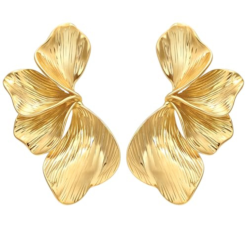 Womens Floral Gold Studs Earrings - 14K Gold Plated Earring,Personality
