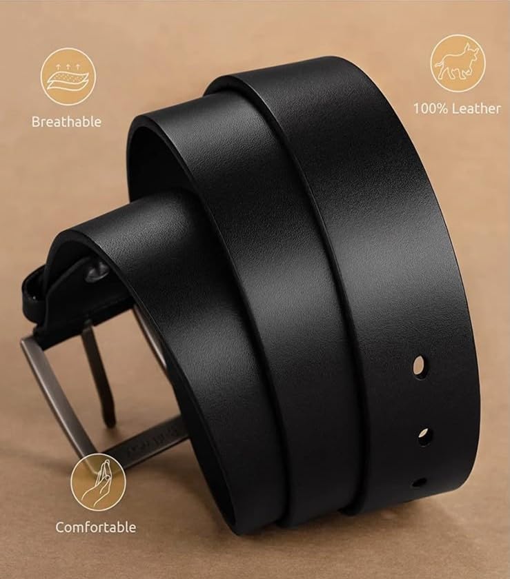 Image of Men's Automatic Buckle Leather Belt with Adjustable Ratchet System, Premium Formal and Casual Waist Belt for Jeans, Trousers and Office Wear