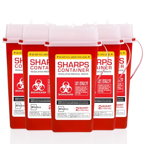 Image of Sharps Container - Small Sharps Containers for Home Use, Travel & Disposal | 2 Quart (Pack of 5), Portable, Puncture-Resistant, Dual Locking Lid, Fits Needles & Syringes