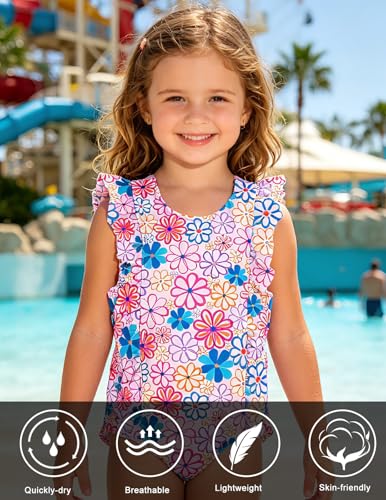 Image of RAISEVERN Baby Girls Swimsuit Ruffles Bathing Suits Cute Beach Sport Swimming Backless Summer One Piece Swimwear 2-7 Years