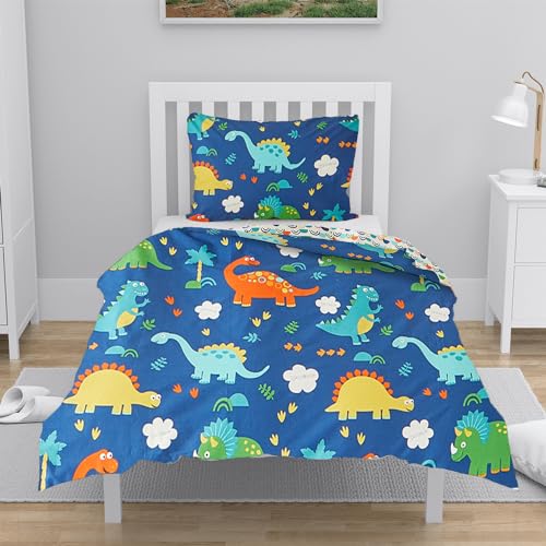 YASMENG - Funda nórdica infantil de 140 x 200 cm, diseño de dinosaurio, 100% algodón, reversible, ropa de cama de dibujos animados para niños y niños con cremallera y funda de almohada de 65 x 65 cm