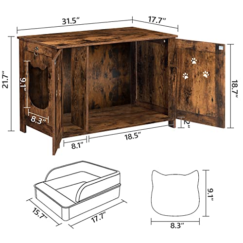 Alloswell Hidden Cat Litter Box Enclosure, Wooden Cat Cabinet Furniture, Double Door Indoor Tall Cat House With Removable Partition, Easy Assembly, For Living Room, Bedroom, Rustic Brown Cwhr6801 #TOP6