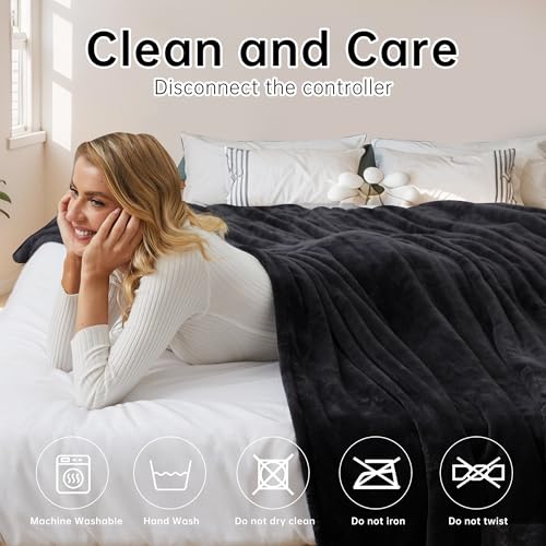 McJaw Electric Heated Blanket Full Size - 72\" x 84\", 10 Hours Auto Off and 4 Heating Levels, Fast Heating, Machine Washable, ETL Certification, Black