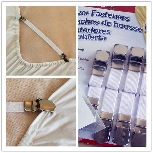 Quality Bed Sheet Grippers Cover Fasteners Suspenders with Metal Clips (Set of 4)