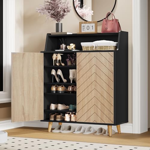 DWVO Shoe Cabinet, 5-Tier Shoe Storage Cabinet with Doors for Entryway,Shoe Cabinets with Storage,Tall Shoe Organizer Cabinet for Entryway,Living Room, Black