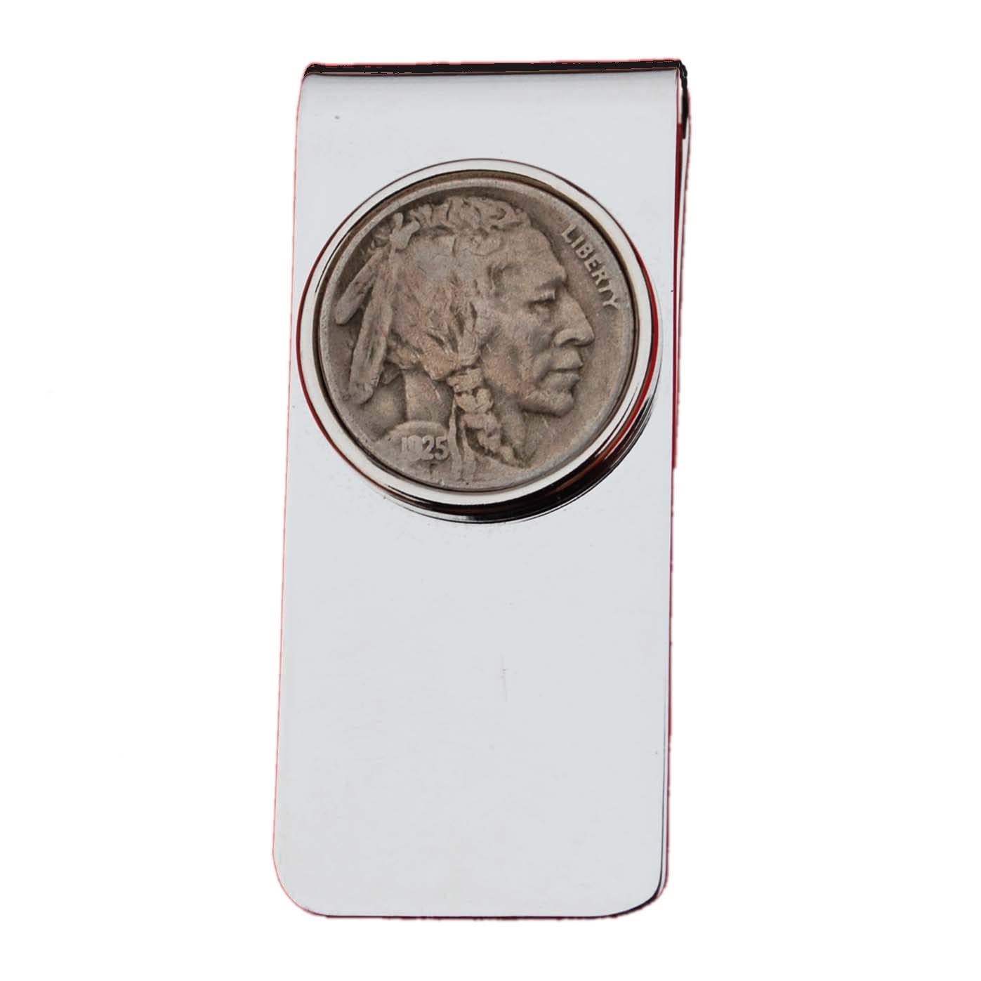 US 1925 Indian Head Buffalo Nickel 5 Cent Coin Solid Brass Silver Money Clip New - High Quality