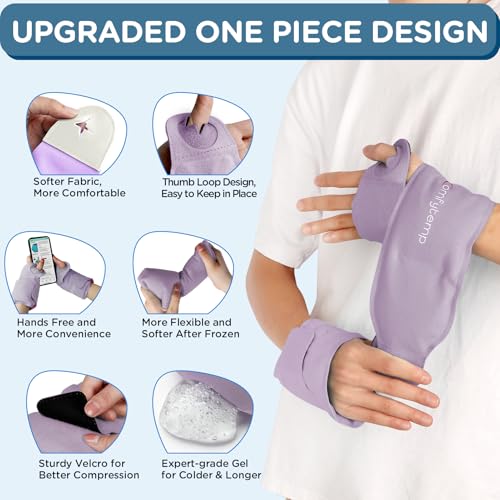 Image of Comfytemp Wrist Ice Pack Wrap for Carpal Tunnel Relief, 2 Gel Packs, FSA Eligible Items Only List, Hot Cold Compression Brace for Hand Injuries Reusable, Tendonitis, Men Women Recovery Item (Purple)