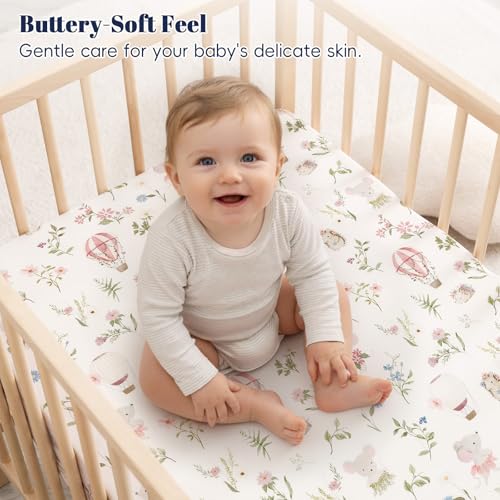Image of PHF 3 Pack Soft Floral & Animal Crib Sheets Fitted, Comfy Breathable Baby Sheets for Boys Girls, 28x52 Inches Fits Standard Crib and Toddler Mattresses, Floral & Animal
