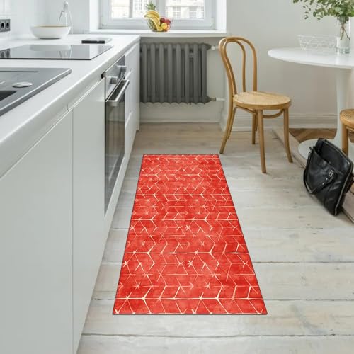 Tapis de couloir antidérapant rouge 70x850 cm moderne lavable pour cuisine - 5