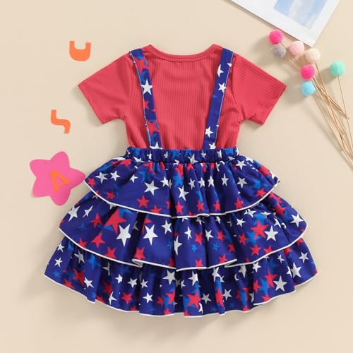 Image of Toddler Baby Girl Summer Clothes Kids Short Sleeve Solid T-Shirt Ruffle Daisy Skirts Overalls Dress Outfit 18M-6T
