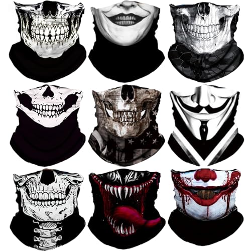 ZXJLWR 9 Stück Schlauchschal, Multifunktionstuch für Motorrad und Outdoor, Totenkopf Halstuch, Maske für Herren und Damen, Halloween Masken Ideal für Halloween und...