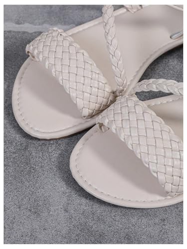 OYOANGLE Girl's Braided Open Toe Flat Sandals Casual Summer Buckle Ankle Strap Sandal3