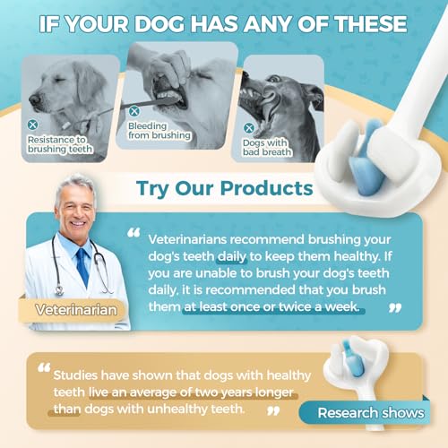 Gluckelk 2 escovas de dentes de 3 lados, escovas de dentes para filhotes, cerdas nano ultra macias,