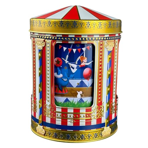 Carillon Circo - Barattolo per pasticceria, contenitore per biscotti, scatola di latta, contenitore per biscotti e pan di zenzero, in rilievo e stampato. Vol. 750 ml. Dimensioni: 12 x 16 cm