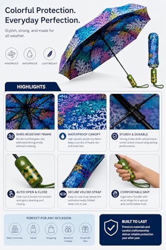 Image of BENAVJI Umbrella for Women -3 Fold, UV Coated, Auto Open Close- Printed Design Umberallas for Ladies, Girls and Men