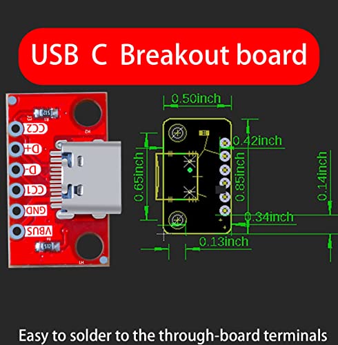 Placa breakout USB Tipo-C conector hembra PCB (5 piezas) miniatura 6